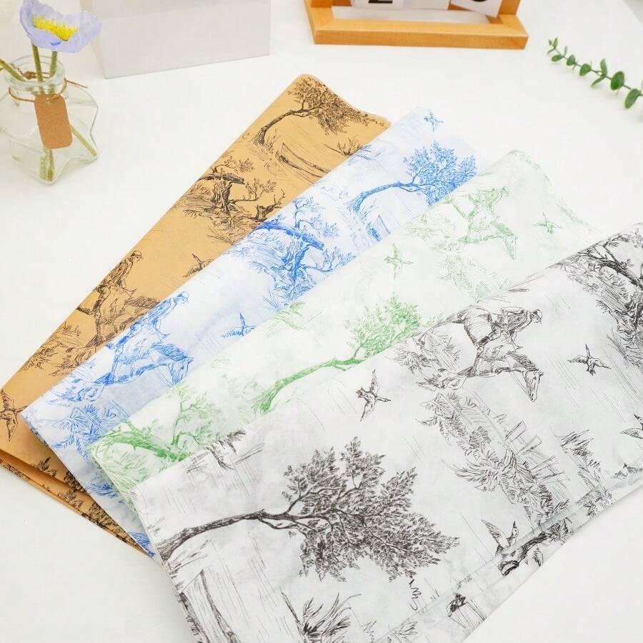 Giấy lụa bán trong suốt in hình săn bắn cổ điển, kích thước 19,69 x 13,78 inch, thích hợp làm giấy gói quà, giấy trang trí tiệc sinh nhật, giấy lót hộp quà, giấy mỏng có thể in, phù hợp cho trang trí DIY, gói bó hoa, trang trí đám cưới, Ngày của Mẹ, lễ tốt nghiệp, lễ hội giữa mùa hè. - Xem 1
