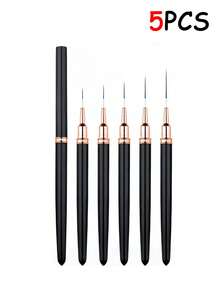 5 pièces Ensemble de stylos pour nail art, stylo extracteur de nail art ultra-fin à seringue, ensemble de pinceaux, stylo de peinture et de coloriage de fleurs japonaises, outils de nail art. - Noir - Voir 7