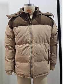 Men's Autumn/Winter Color Block Thickened Warm Outdoor Casual Hooded Padded Coat. There May Be Color Differences Due To Different Production Batches. - Khaki - View 11