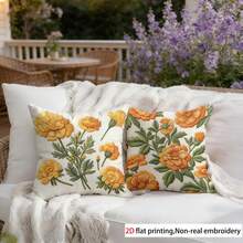 2pcs Soft Short Plush Throw Pillow Cover, 45*45 Cm - Marigold Plant Print, Ideal For Living Room, Bedroom, Office Decor (Pillow Insert Not Included), Office Pillow Cover | Modern Throw Pillow | Pillow Cover, Decorative Pillows - Multicolor - View 7