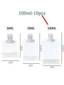 10个便携式可重复灌装液体化妆品包装袋，化妆品洗发水挤压袋，可重复使用，竖式吸嘴袋，空袋，旅行装，旅行必备，旅行收纳袋，海滩，暑假，返校，学习用品，假日露营，假日必备，女士迷你香水，男士古龙水，旅行配件，旅行必需品，学习用品，返校用品 - 無色 - 查看 13
