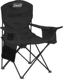 Portable Camping Chair With 4-Can Cooler, Cushioned Seat & Back With Side Pockets & Cup Holder, Carry Bag Included, Great For Camping, Tailgating, Firepits, Patio, & More - 黑色 - 查看 1