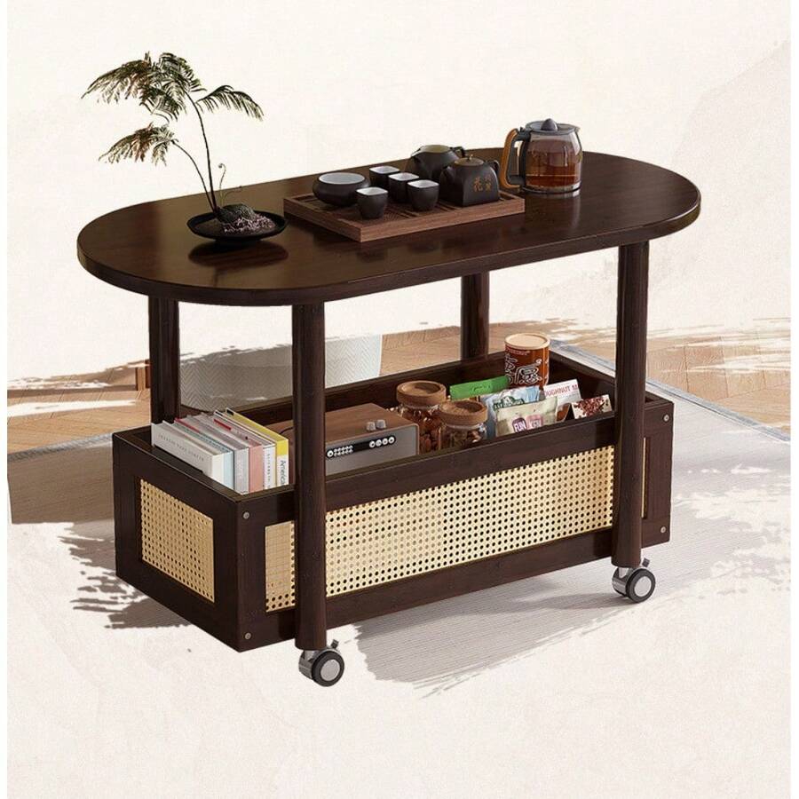 Portable Wheels Mobile Table Laptop Desk Adjustable Height Overbed Sofa Side - Brown - View 1