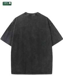 250GSM Men's Casual Chinese Style T-Shirt, Unique Pink White Dragon Cloud Printed Design, Comfortable & Soft Washed Cotton Fabric, Washable, Suitable For Daily Wear, Outdoor Activities, Sports, Festivals And Parties - 黑色 - 查看 2