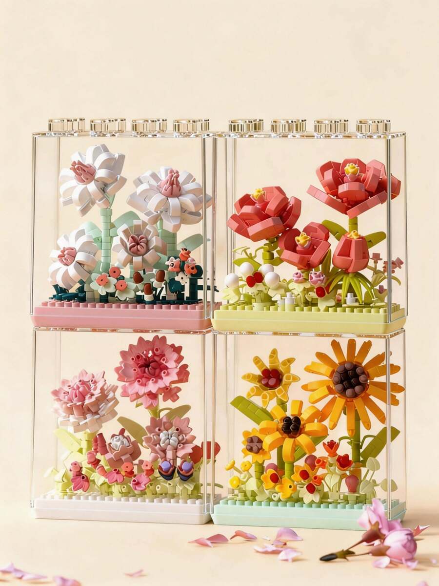 POKOJA LAND 9 loại, Đồ chơi khối xây dựng hoa sáng tạo 1-4in, Mô hình hoa tự làm, Bó hoa thủ công tự làm, Hộp Acrylic trong suốt, Nhựa ABS, Bộ khối xây dựng hoa, Phong cách lãng mạn, Hình dạng bao gồm Hoa cẩm chướng, Hoa hồng, Hoa tulip, Hoa lục bình, Hoa mẫu đơn, Hoa hướng dương, Hoa trà, Hoa dành dành, Đồ chơi khối xây dựng xếp chồng, Đồ chơi, Quà tặng,
