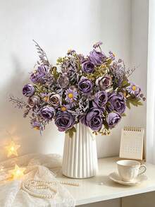 1支仿真玫瑰向日葵花束，玫瑰雏菊花束，DIY婚礼装饰花环材料，新娘手捧花，手腕花，胸花，头饰装饰配件，婚车装饰，门拱装饰，家居，餐厅，卧室，花瓶装饰，生日派对装饰材料，情人节和新年礼物，情人节礼物，毕业礼物 - 紫色 - 查看 6