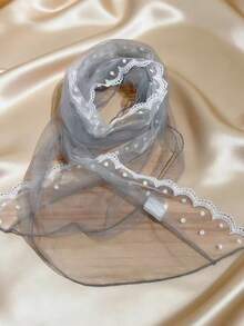 1件法式复古蕾丝网眼波点真丝围巾颈巾 - 彩色 - 查看 10