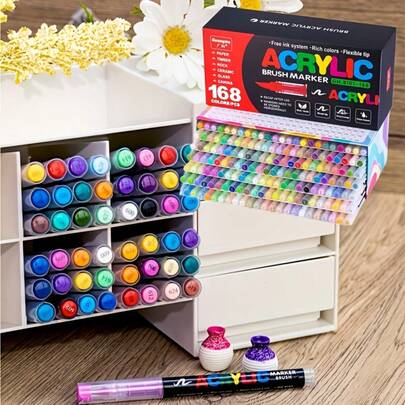 12/24/36 قطعة من أقلام الأكريليك السائلة مناسبة للهندسة المعمارية والقياس والتلوين والتظليل، ذات أطراف ناعمة وأغطية - أطراف مناسبة للخط والرسم والتلوين على الورق والقماش والخشب - تدفق حبر سلس للفنانين وهواة الفن والاستخدام المكتبي - أقلام محمولة (ألوان عشوائية)