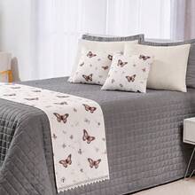 Bed Runner Set With 3 Piqué Pillow Covers. - Butterflies - View 2
