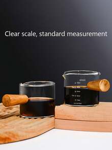 1pc Italian Espresso Extraction Measuring Cup With Scale, Glass Measuring Cup With Wooden Handle, Small Creamer - Multicolor - View 6