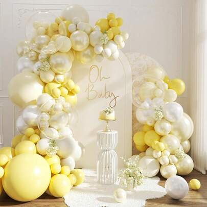 120pcs Yellow Balloon Arch Set, Includes Pearl Yellow, Yellow, White, And Clear Latex Balloons. Perfect For Birthday Parties, Baby Showers, Proposals, Wedding Decorations, Bridal Showers, And All Kinds Of Party Decorations.