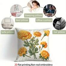 2pcs Soft Short Plush Throw Pillow Cover, 45*45 Cm - Marigold Plant Print, Ideal For Living Room, Bedroom, Office Decor (Pillow Insert Not Included), Office Pillow Cover | Modern Throw Pillow | Pillow Cover, Decorative Pillows - Multicolor - View 11