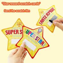 hoojojo 50 Pcs DIY Creative Star Scratch Off Cards, Blank Handmade Raffle Tickets For Kids Classroom Reward,Positive Behavior Encouragement, Teacher Reward Cards,50 Cards + 50 Scratch Paper - Multicolor - View 2