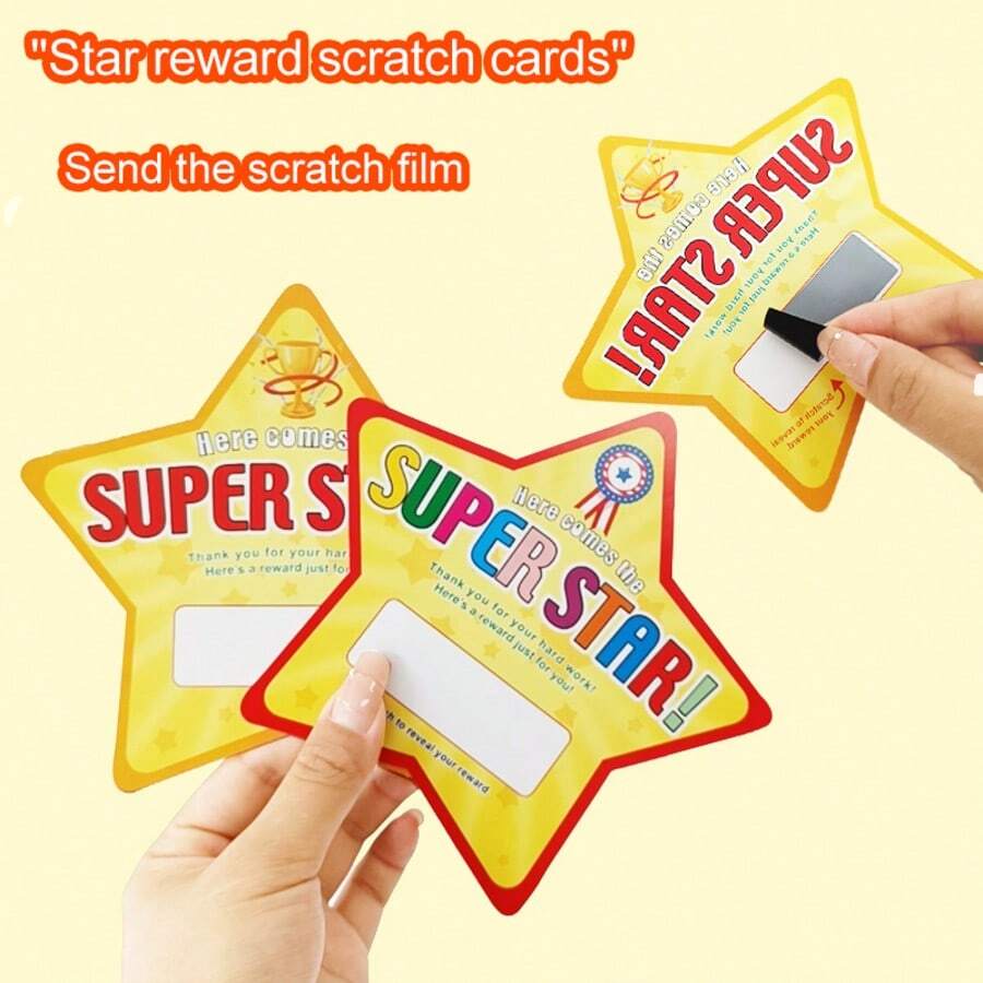 hoojojo 50 Pcs DIY Creative Star Scratch Off Cards, Blank Handmade Raffle Tickets For Kids Classroom Reward,Positive Behavior Encouragement, Teacher Reward Cards,50 Cards + 50 Scratch Paper