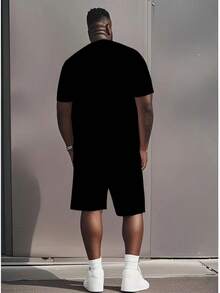2pcs/Set Plus Size Men's Paris Print Short Sleeve T-Shirt And Drawstring Shorts, Casual Sports Regular Tee And Pants Set, Suitable For Spring/Summer, Great As A Gift - Multicolor - View 3