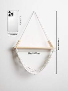 1 pieza/2 piezas Estantería colgante hecha a mano, estantes de pared con diseño minimalista y bohemio, estructura colgante tejida tipo hamaca, estantería flotante de múltiples capas para decoración y almacenamiento, adecuada para sala de estar, dormitorio, habitación de niños, entrada, esquina de la pared, plantas, velas, exhibición de marcos de fotos - Beis - Ver 12