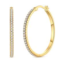 Khuyên tai vòng lớn mạ vàng 18K dành cho nữ, khuyên tai vòng lớn đính đá Cubic Zirconia lấp lánh, khuyên tai kẹp CZ không gây dị ứng, kiểu dáng cổ điển Châu Âu và Mỹ, món quà hoàn hảo cho thời trang, tiệc tùng, đám cưới, dạ hội, khuyên tai vàng 18K chống oxy hóa. - Vàng - Xem 7