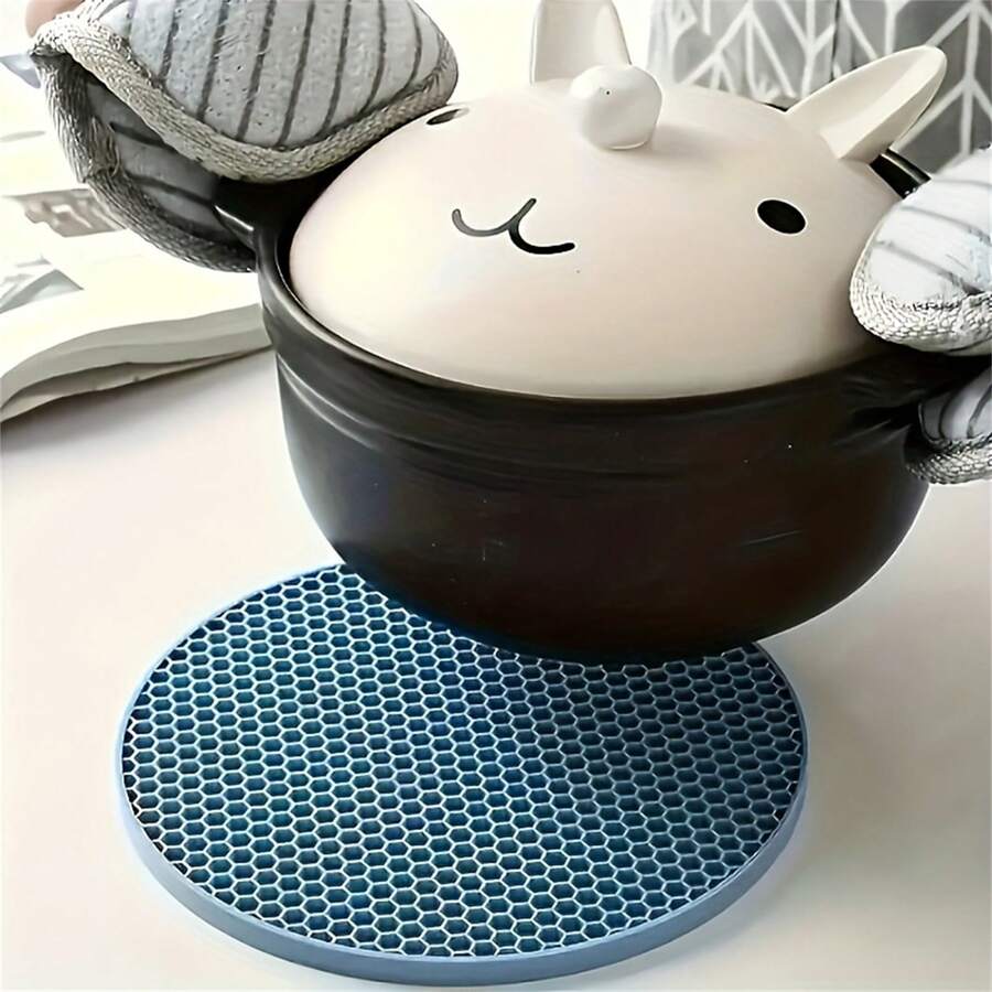 Silicone Trivet Mats 6Pcs, Heat Resistant Honeycomb Non-Slip Hot Pot Pad, Round Table Coasters For Kitchen Counter