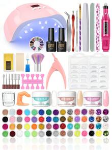 peacecolor 35 pièces Kit de manucure acrylique, comprend une lampe UV et une lime à ongles - Poudre acrylique nude transparente et rose foncé, gel de base et top coat, colle à ongles, décorations d'ongles, outils de manucure et accessoires, convient pour l'extension et la sculpture d'ongles acryliques, coffret cadeau de manucure acrylique DIY pour femmes - Multicolore - Voir 12