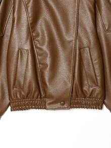 Chaqueta de cuero de mujer de estilo europeo minimalista, textura de litchi negro, nueva colección de otoño/invierno de Seelio - Marrón Mocha - Ver 7