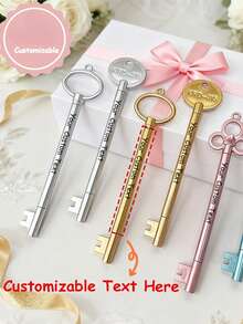 Bolígrafo con llavero personalizado con logotipo retro, bolígrafo creativo para estudiantes para exámenes, útiles escolares lindos, bolígrafo personalizable para libro de visitas de boda, regalo personalizado para damas de honor, recuerdos de boda vintage, papelería de boda única - Multicolor - Ver 3