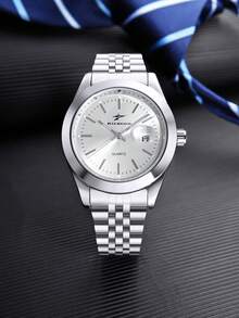 RICECGO 1 pieza Reloj de cuarzo clásico para hombres, ideal para reuniones de negocios y como regalo, reloj de hombre, regalo perfecto para cumpleaños, Día de San Valentín, Navidad - Plateado - Ver 11
