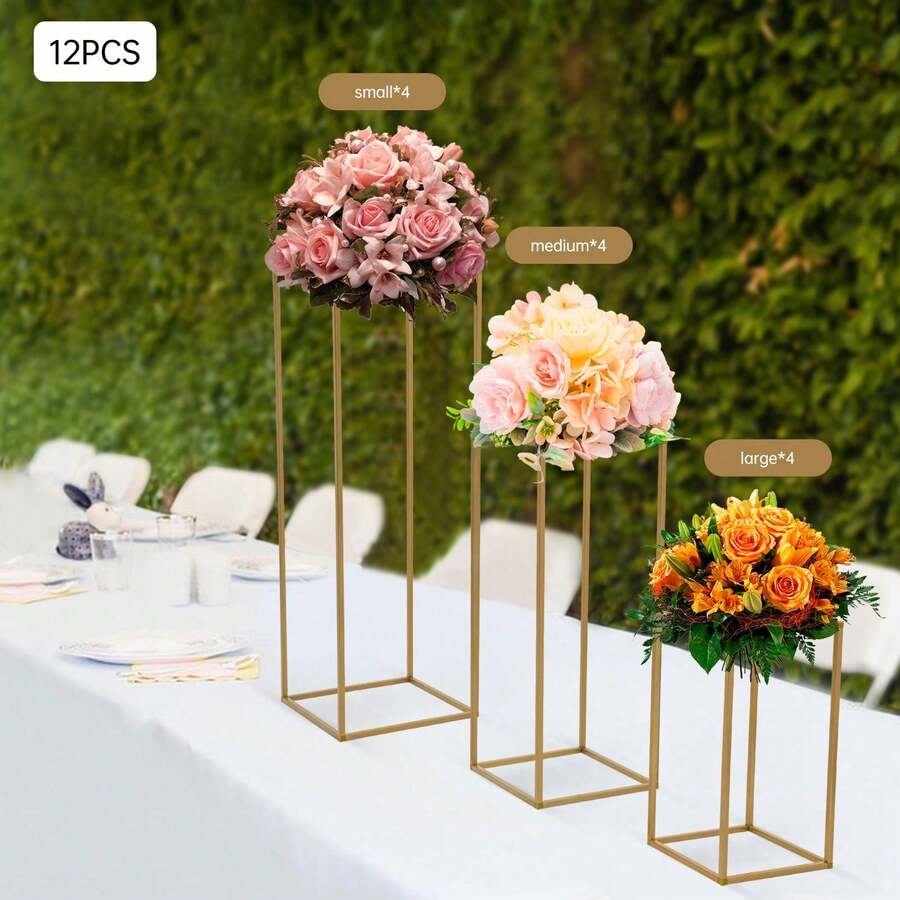 12 PCS Column Wedding Flower Stand, Metal Geometric Centerpieces For Tables, 40/60/80 Cm Tall Gold Flower Rack For Wedding, Event, Party - Dorado - Ver 1