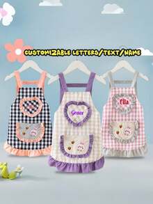 1pc Plaid Style Mini Apron With Ruffle Pocket, Durable Polyester Apron For Birthday Party - Multicolor - View 1