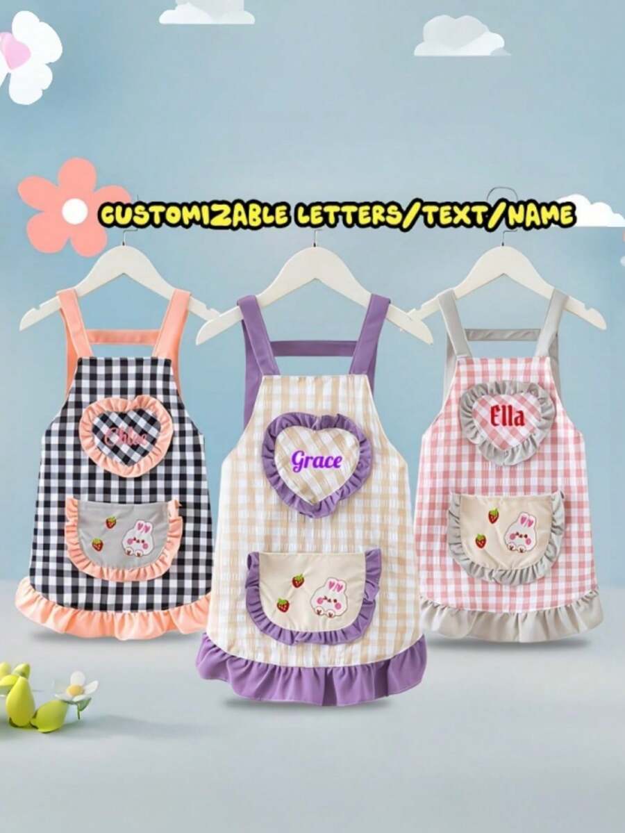 1pc Plaid Style Mini Apron With Ruffle Pocket, Durable Polyester Apron For Birthday Party - Multicolor - View 1