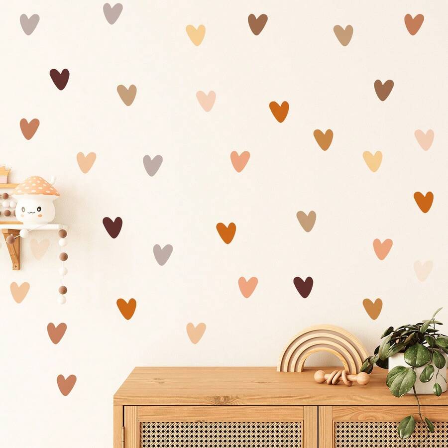 1pc Minimalist Heart-Shaped Wall Sticker, Warm Color Self-Adhesive Removable Wall Decor For Living Room & Bedroom - Multicolor - View 1