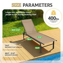 Outdoor Chaise Lounge Chairs With Aluminum Frame And Breathable Fabric, 5-Position Adjustable Pool Lounge Recliner Chairs, Portable Design For Poolside, Patio, Deck, Backyard, Lawn & Beach, Camping - Nâu nhạt - Xem 2