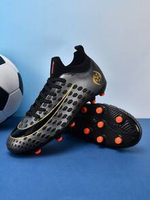1雙中性低筒戶外天然草地專業運動鞋，PU前掌繫帶 AG/FG 長釘鞋，青少年校園美式足球鞋 - 黑金 - 查看 9