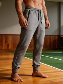 Pantalones casuales deportivos para hombre, pantalones largos transpirables con cordón, adecuados para primavera, verano, otoño e invierno, con bolsillos y cremallera, apropiados para salidas diarias, deportes, correr, senderismo, viajes y ocio - Gris Oscuro - Ver 6