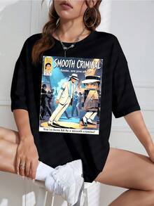 2026: Smooth Criminal T-Shirt, Black Comic Art Printed Tee - Made From Pure Cotton, It's Soft And Breathable, Suitable For Both Men And Women. This Casual Shirt Is Perfect For All Seasons And Makes A Stylish Souvenir. It's Ideal For Everyday Wear, Urban Fashion Enthusiasts, And Music Lovers. - màu đen - Xem 6