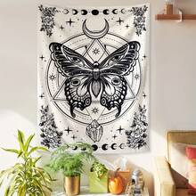 1pc Bohemian Style Butterfly Pattern Tapestry - Vintage Style Vertical Decor, Featuring Moth, Flower And Moon Elements. Perfect For Bedroom And Living Room Decoration; Animal Print Pattern, Made Of Polyester Fabric. - 1PC - View 4