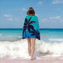 热带棕榈树蓝色渐变沙滩巾，速干柔软超细纤维，雨滴效果，适合旅行、泳池游泳，可机洗 - 彩色 - 查看 6