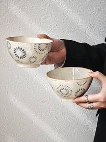 1个不对称沙拉碗，精致下午茶甜点碗，小众创意陶瓷碗，高端蛋糕糕点碗，糖浆碗，餐厅意面牛排碗，复古花卉釉面餐具，早餐麦片碗，汤面碗 - 彩色 - 查看 6