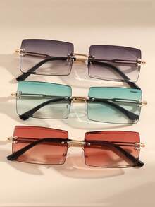3 Pairs Rectangular Casual Glasses Sets, Luxury Brand Designer Glasses. Suitable For Beach, Vacation, Sunshade, Classic Driving, Fishing, Travel, Shopping, Outdoor Sports, Tourism, Camping, Hiking, Leisure Eye Protection, Retro Travel Driver Glasses - Multicolor - View 9