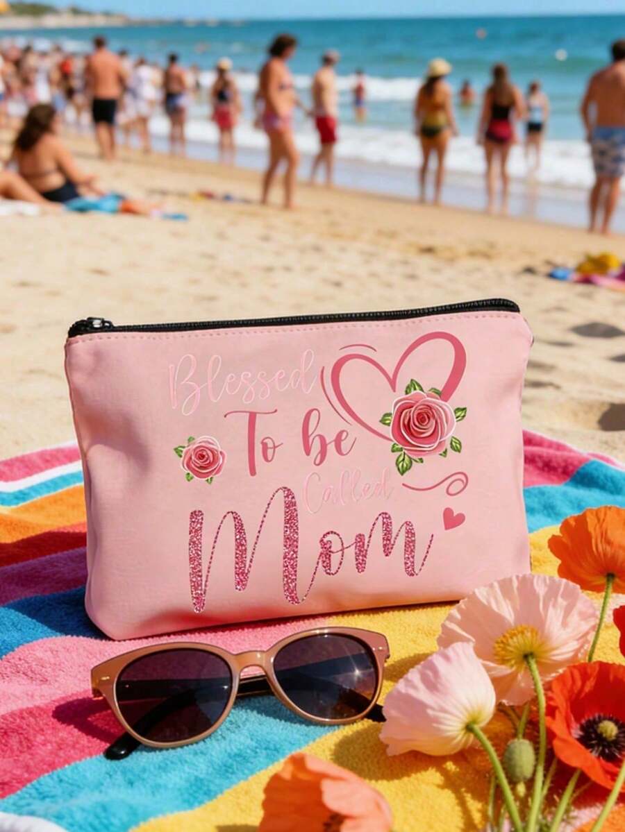 女士化妆包，母亲节礼物，印有“Blessed To Be Called Mom”字样的化妆包，拉链设计，可收纳化妆品和洗漱用品，6种颜色可选，女士沙滩包，便携式收纳包，透明洗漱包，旅行包，化妆包，送给妈妈、妻子、奶奶的理想礼物，适合母亲节、生日、感恩节、节日等场合（拉链款式随机）。化妆包，化妆袋，洗漱包，化妆品收纳，大容量，母亲节礼物，节日必备，母亲节礼物。 - 彩色 - 查看 1
