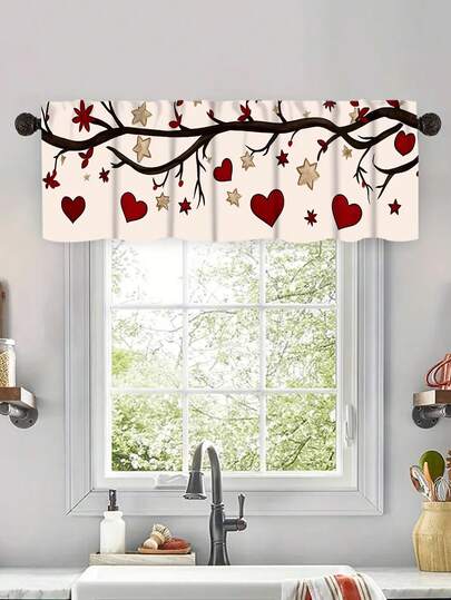 1件装爱心藤蔓星星图案窗帘，小巧短款，无孔设计，适用于卧室、办公室、厨房、客厅、书房等家居装饰