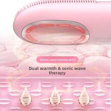 Electric Silicone Facial Cleansing Brush With Red Blue Light Therapy USB Rechargeable Beauty Instrument For Home Personal Care - Hồng - Xem 8