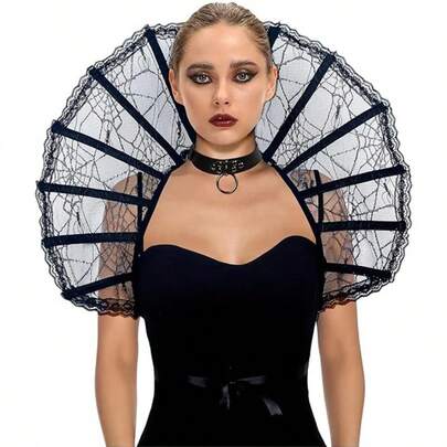 1pc Skeleton Lace Capelet, Halloween Role-Play Accessory, Masquerade Costume, Cosplay Prop