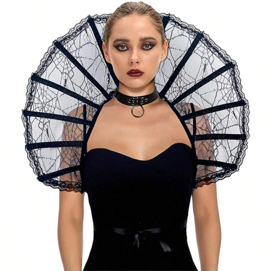 1 chiếc áo choàng ren hình xương, phụ kiện hóa trang Halloween, trang phục dự tiệc, đạo cụ cosplay. - trắng - Xem 1