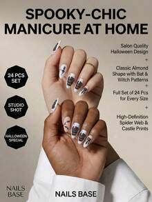 Bộ 24 miếng dán móng tay họa tiết Halloween, kèm 1 sơn gel và 1 dũa móng, thích hợp làm quà tặng cho các bữa tiệc và Ngày của Mẹ, dành cho móng tay dài vừa. - Nhiều màu - Xem 2