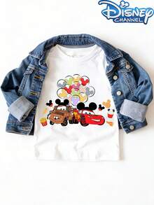 Disney Casual And Simple Crew-Neck Short-Sleeve T-Shirt Features A Lightning McQueen And Mater Print From Cars, Designed For Infants And Toddlers, Suitable For Both Boys And Girls, Making It An Ideal Choice For Summer Wear. - White - View 2