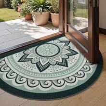 1 pieza Felpudo de media luna con patrón de mandala en verde menta, felpudo, alfombra pequeña, felpudo de bienvenida, alfombra, felpudo de piso, felpudo de exterior, alfombra de cocina, decoración del hogar, felpudo de entrada, alfombra pequeña de área, felpudo de exterior, decoración del hogar, alfombra de área, alfombra de jardín, alfombra lavable - Multicolor - Ver 2
