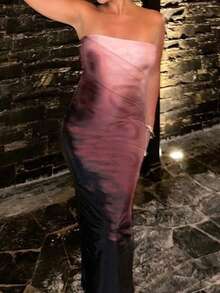 1pc Elegant Backless Floral Print Maxi Dress, Suitable For Party, Date Night, Wedding, All Seasons - Burgundy - View 3
