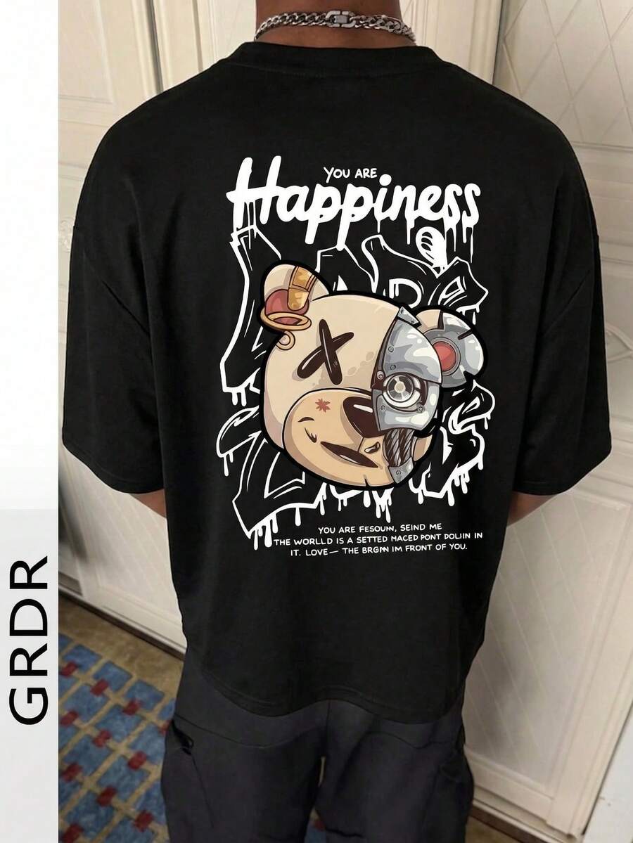 GRDR Men's Summer Printed Graffiti Short Sleeve T-Shirt, Fashionable For Summer - Black - View 1