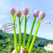 3/5/10 pezzi Penne a a tema tulipano che cambiano colore alla luce del sole, inchiostro nero, motivo floreale carino - adatte per decorazione d'ufficio, scrittura, sollievo dallo stress, regalo perfetto - tulipano - Visualizzare 3