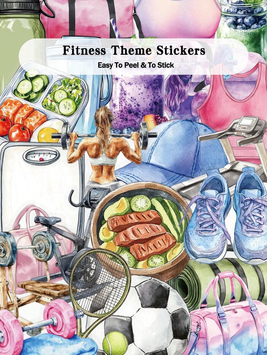 50 Stück Fitness Themen Aufkleber für Laptop, Koffer, Sammelalbum, Aufbewahrungsbox, Raumdekoration DIY Klare Aufkleber - Fitness-Thema - Übersicht 1